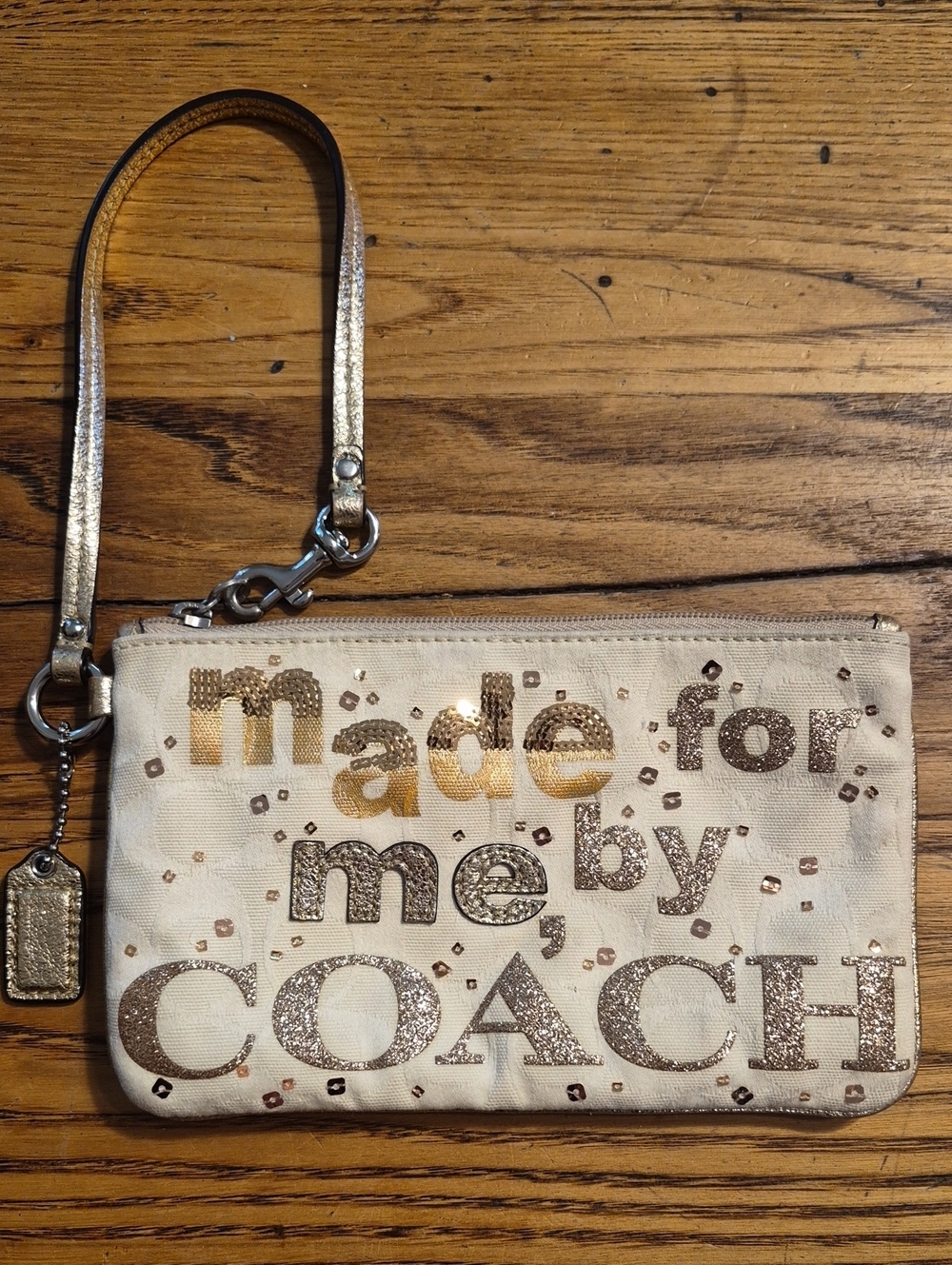 Coach Cream and Gold Sequin 'Made for Me by Coach' Wristlet